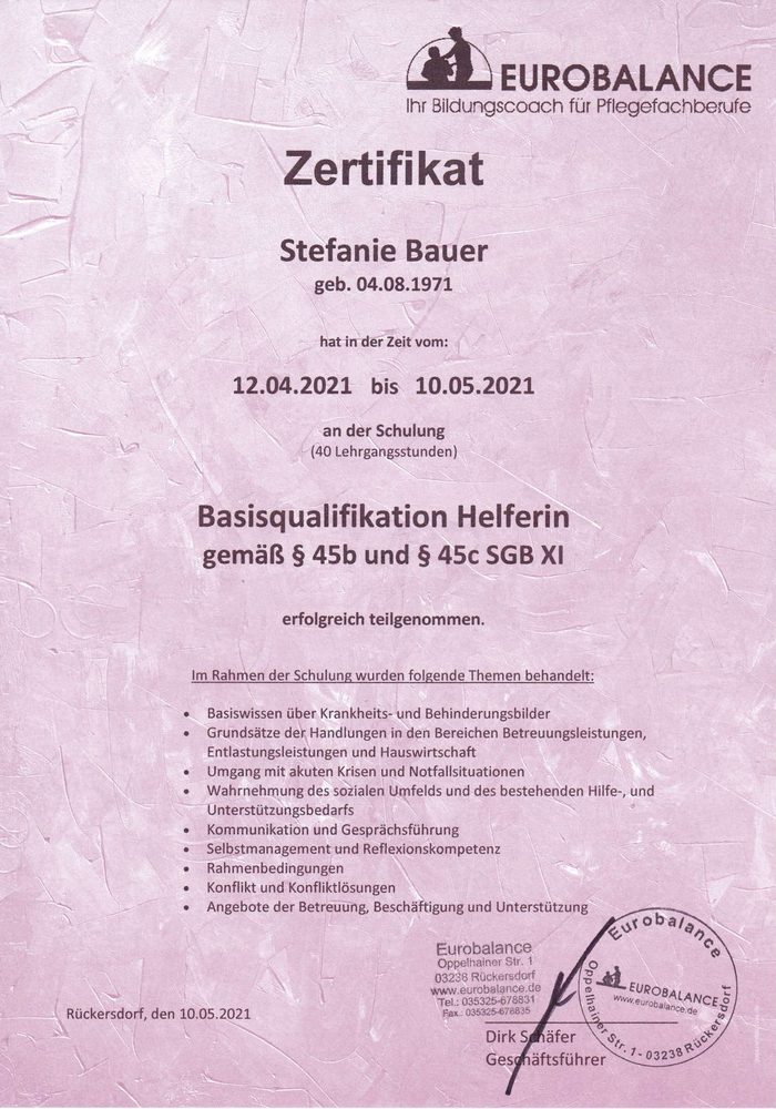 Basisqualifikation Alltagsbegleitung