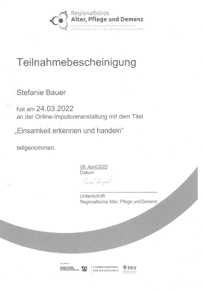 Zertifikat Einsamkeit erkennen und handeln