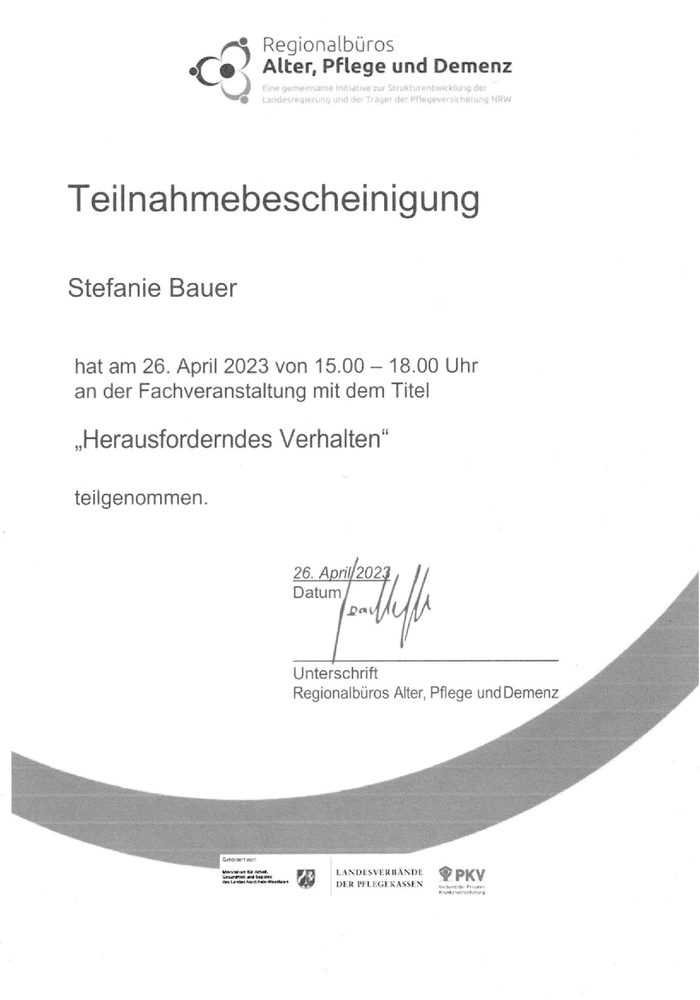Zertifikat Herausforderndes Verhalten